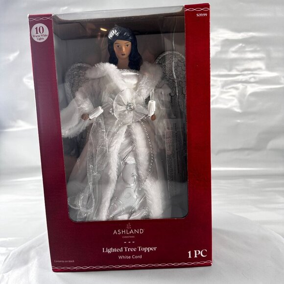 Ashland Christmas Angel Lighted Tree Topper Silver Wings White Gown Cord - Picture 2 of 16